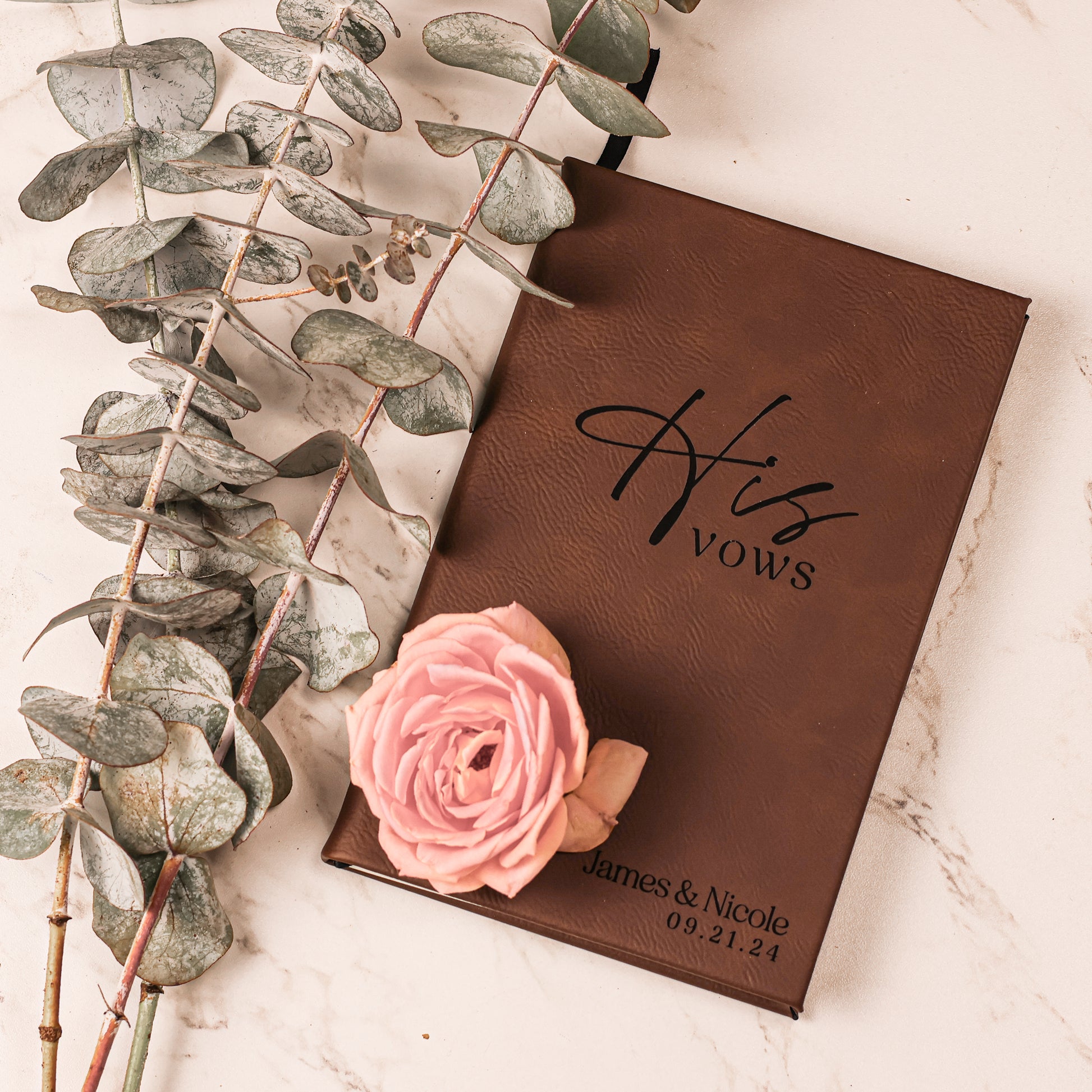 Engraved Leatherette his Vow Book- Dark Brown