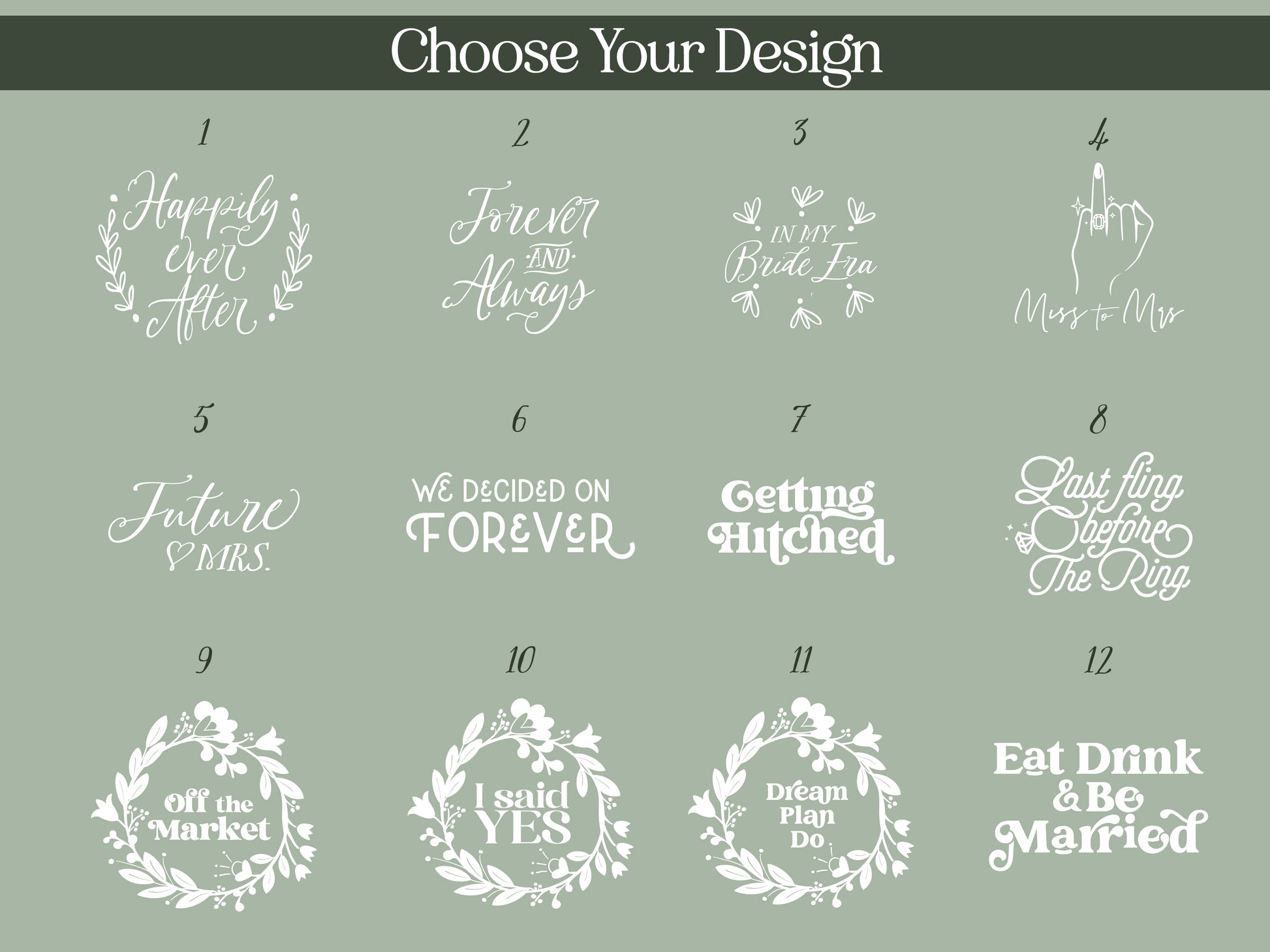 Choose your design options 1-12