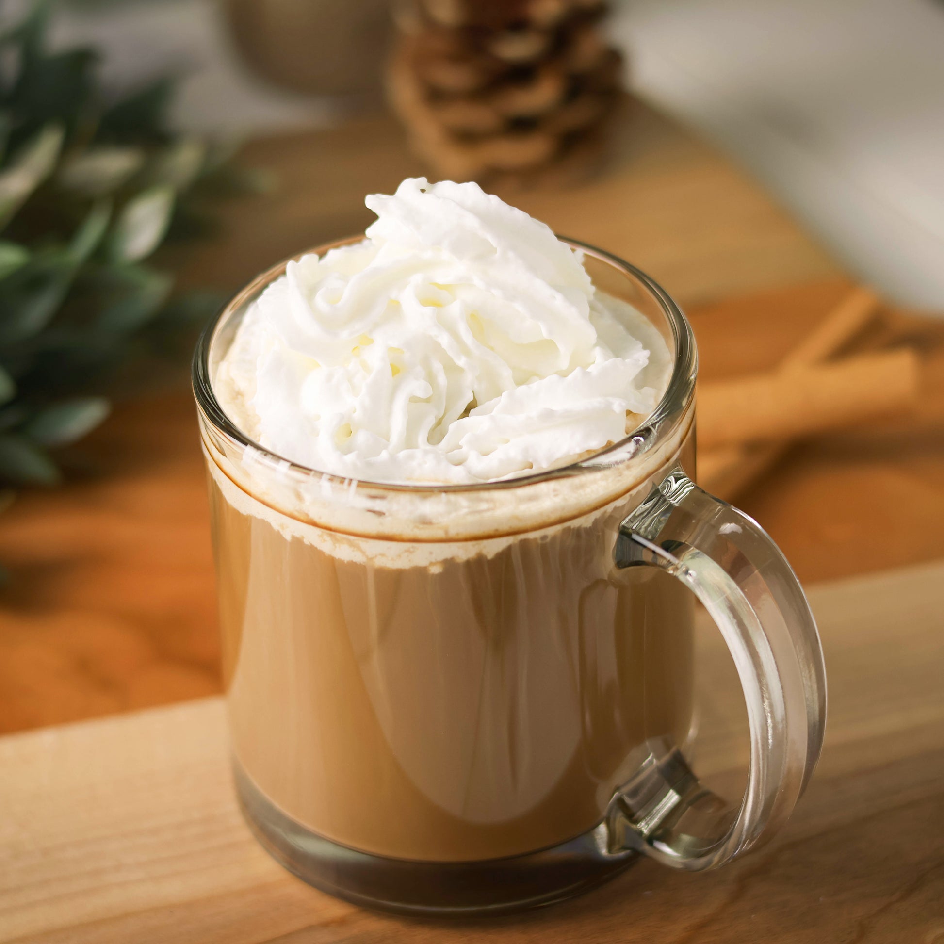 13 oz Glass Mug with Coffee and Whip Cream