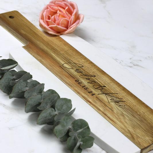 Acacia Wood and Marble Serving Board - Wedding Anniversary Gift